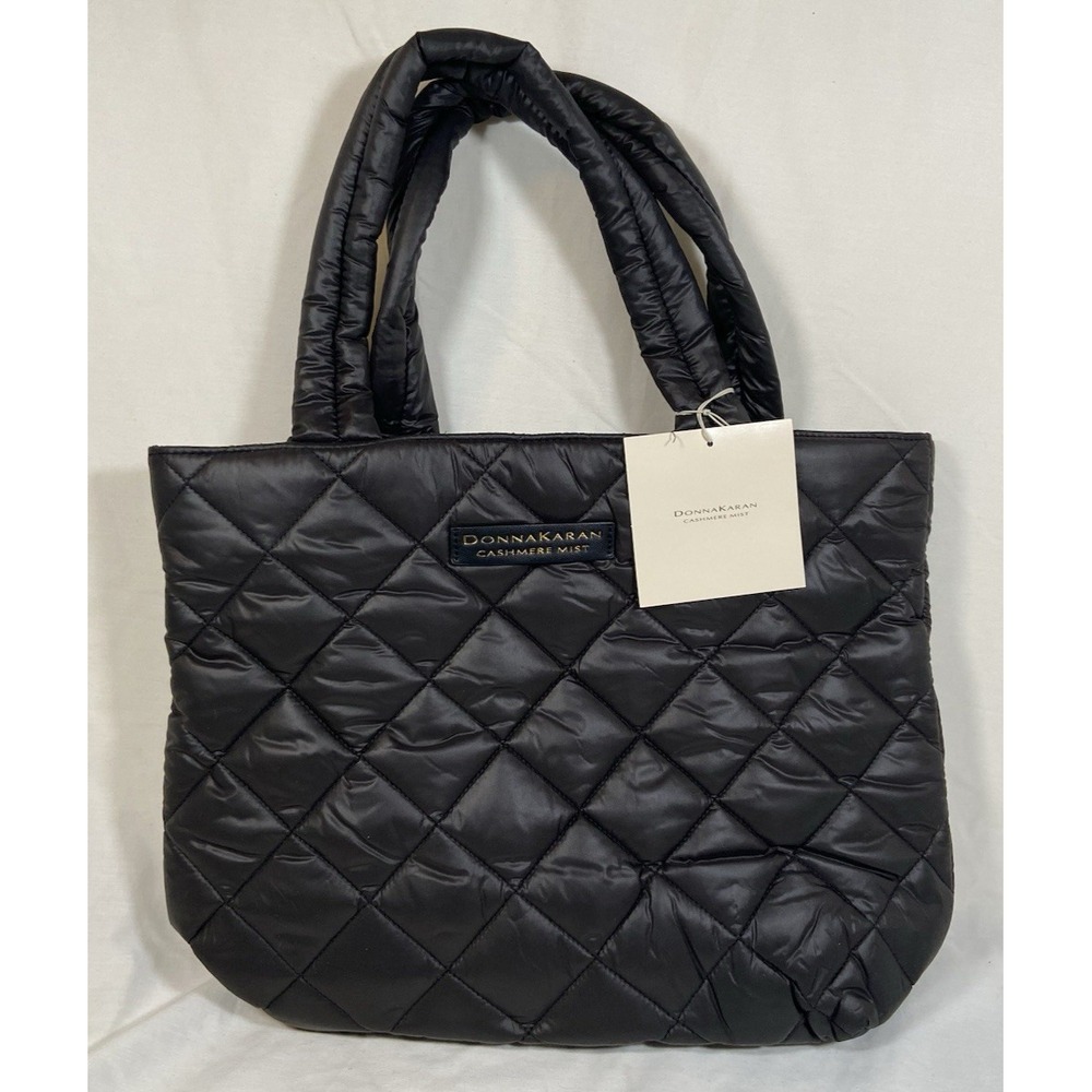 Donna Karan Cashmere Mist Black Quilted Tote Bag with Handles New with Tags